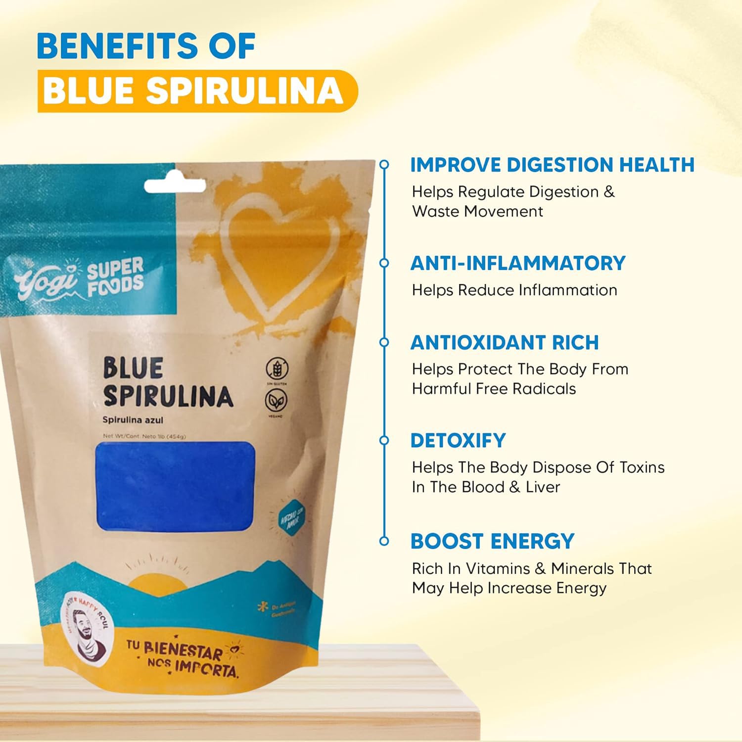 Plant-based protein content of blue spirulina powder