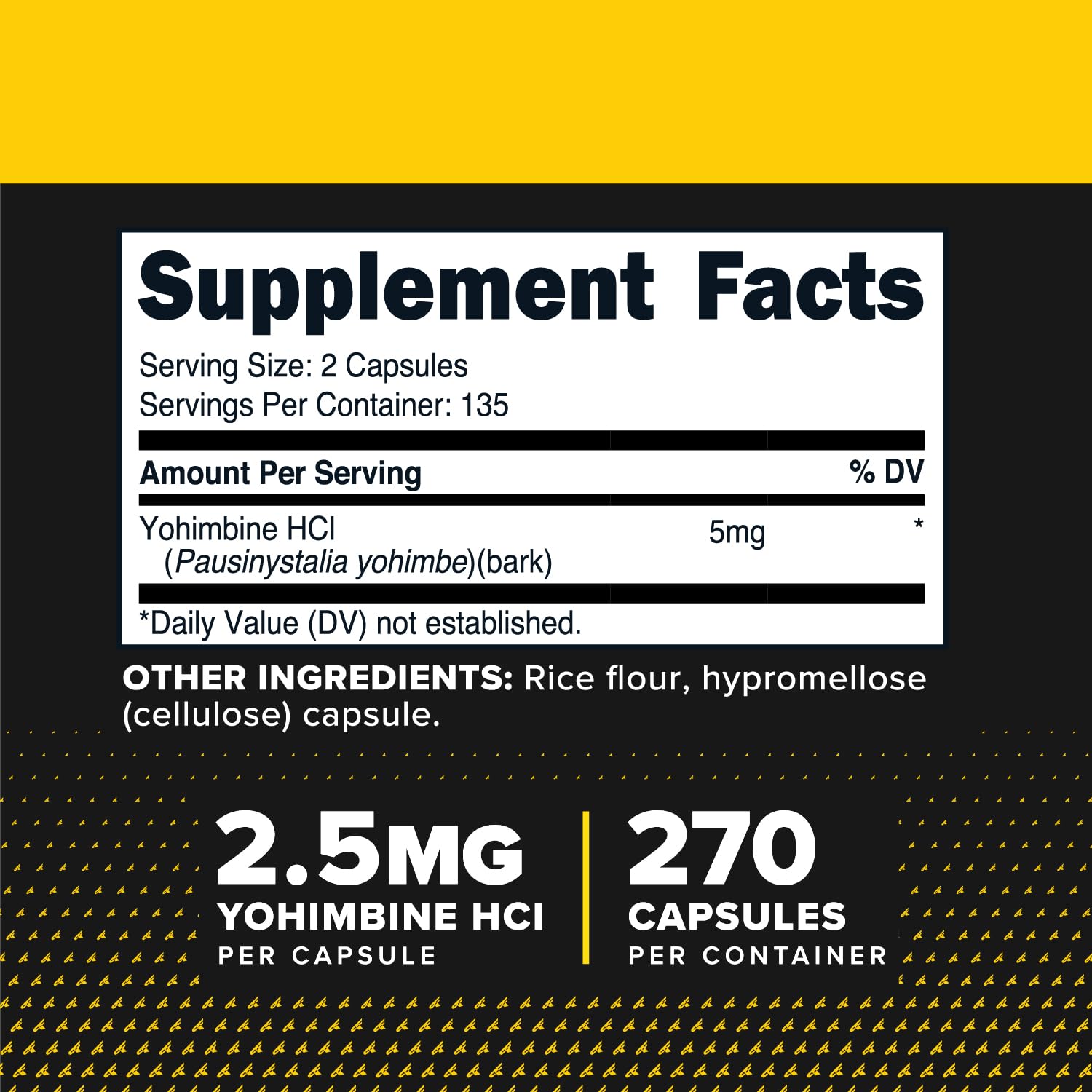 Close-up of Yohimbine HCl 2.5mg capsules in bottle