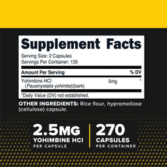 Close-up of Yohimbine HCl 2.5mg capsules in bottle