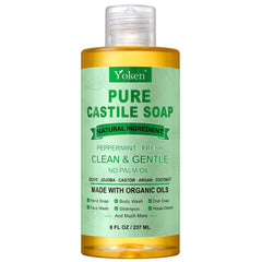 Yoken peppermint castile soap bottle with rich lather for body and hands