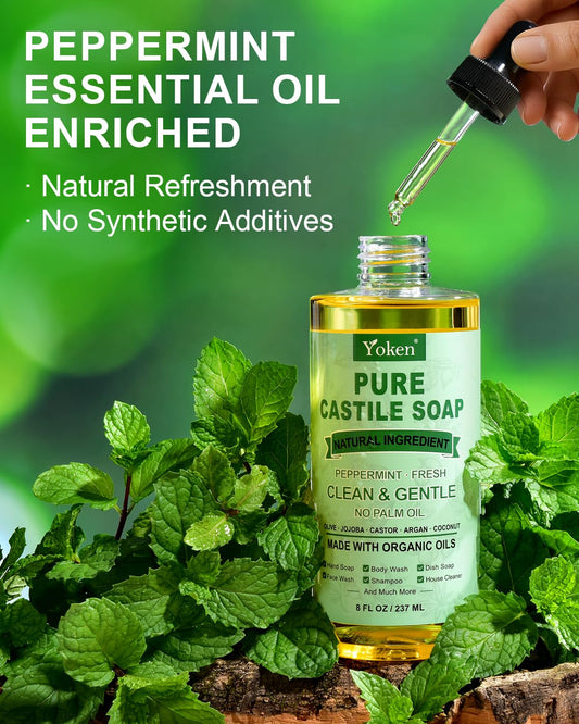 Yoken peppermint castile soap foaming lather on dishes and kitchen surfaces