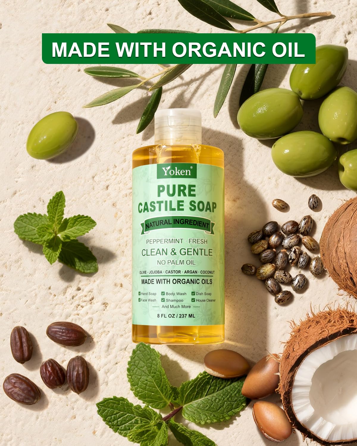 Yoken peppermint castile soap for mild laundry and everyday cleaning