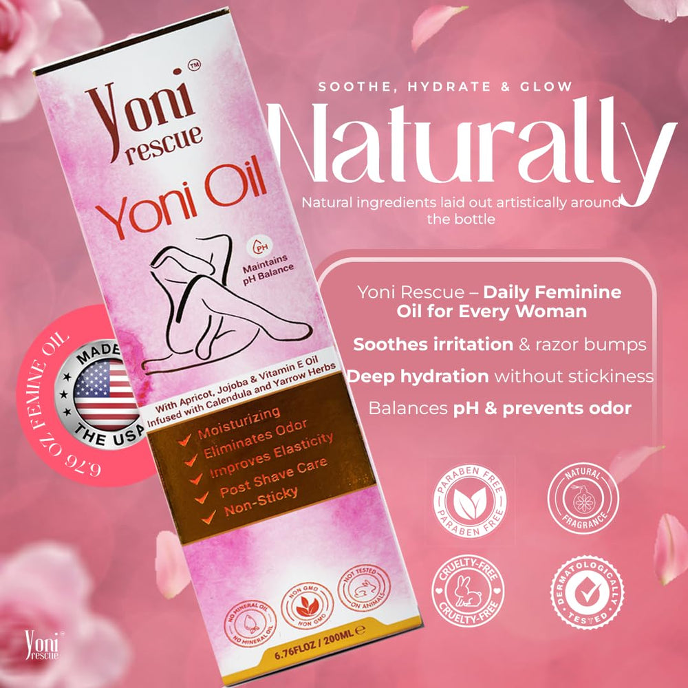Yoni Rescue Peach Oil packaging box signals premium feminine care
