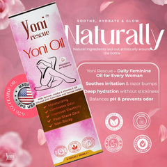 Yoni Rescue vanilla oil being applied by hands for gentle massage.
