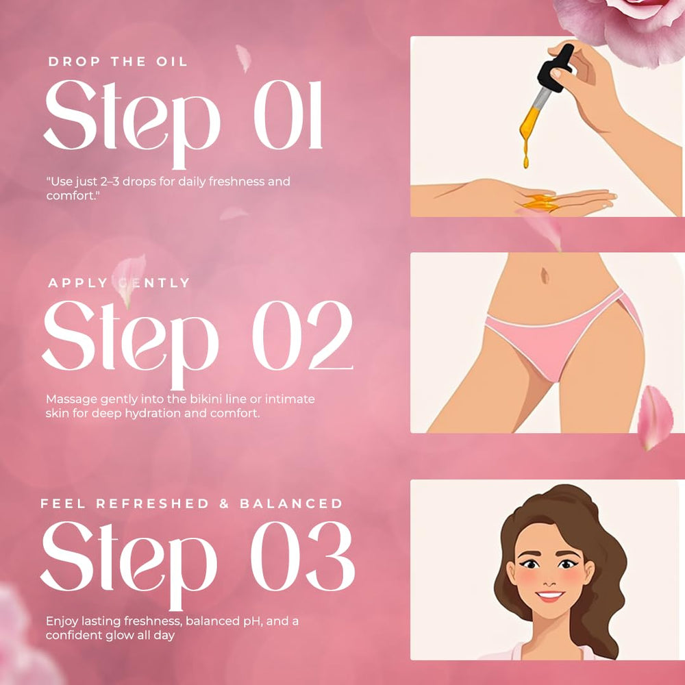 Yoni Rescue Yoni Oil V area refresh scene implying all day comfort