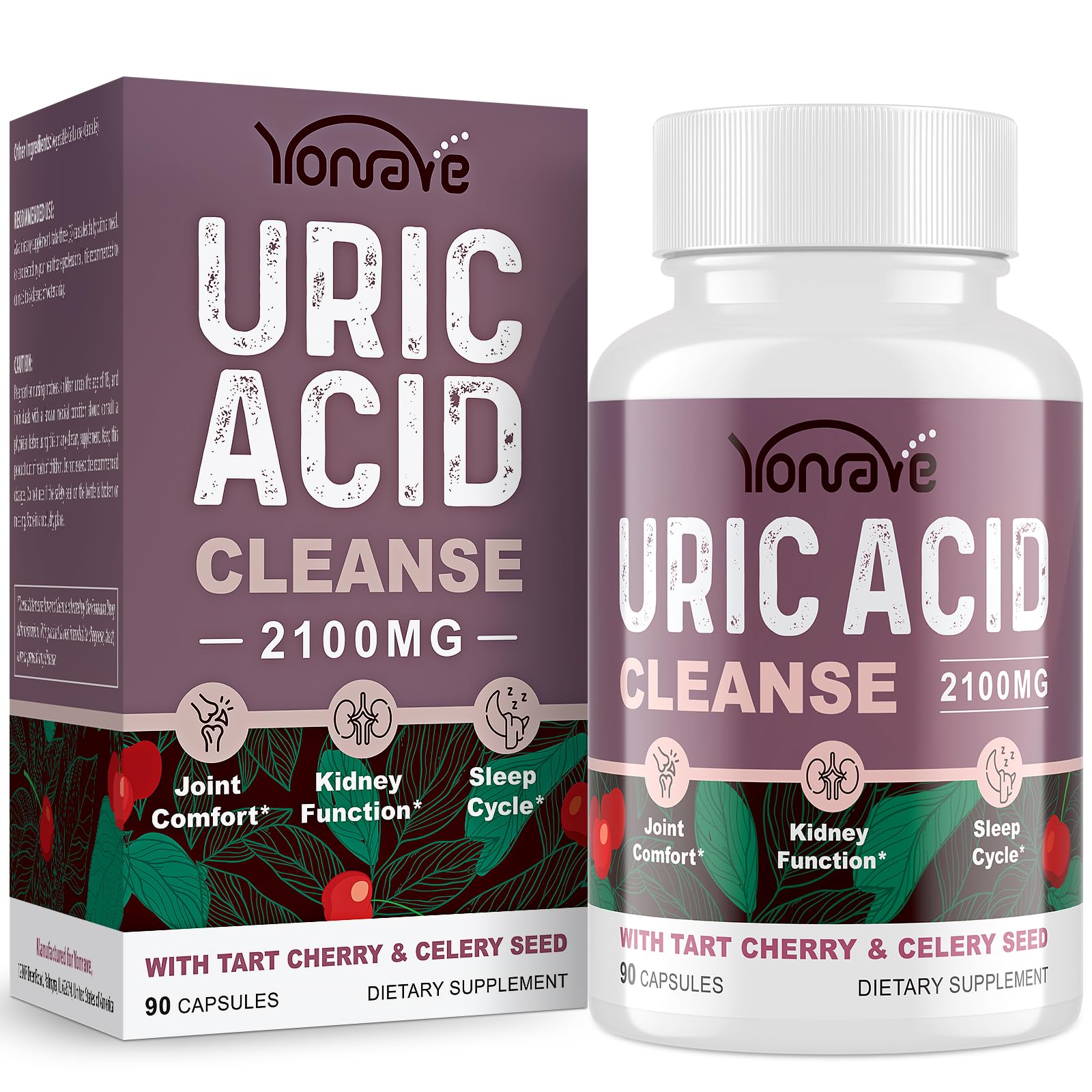 Yonrave Uric Acid Cleanse bottle featuring Tart Cherry and Celery Seed ingredients