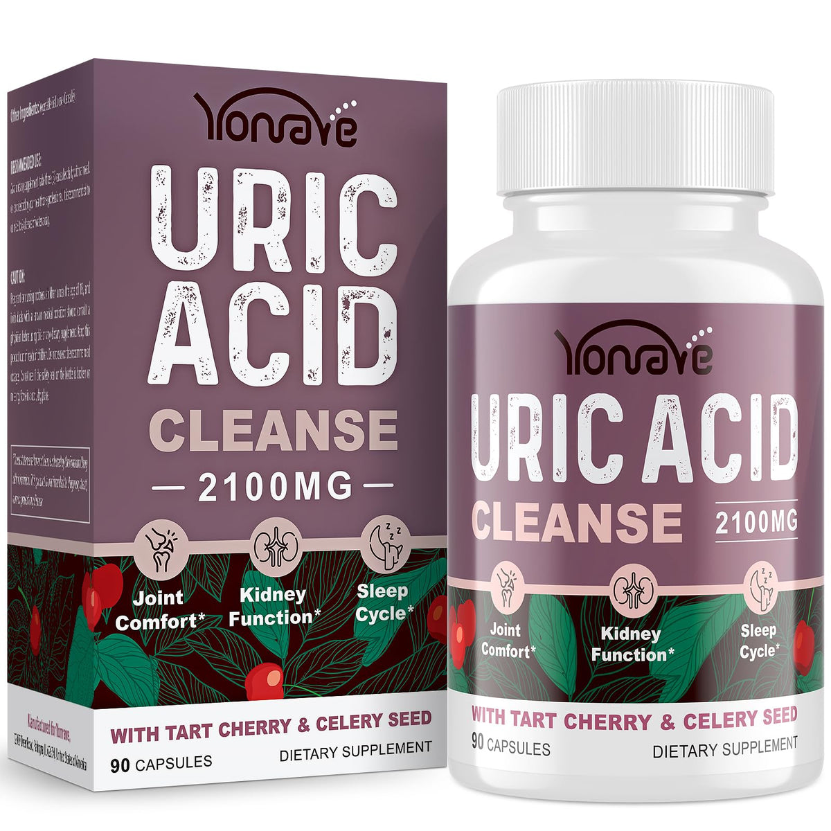 Yonrave Uric Acid Cleanse bottle featuring Tart Cherry and Celery Seed ingredients