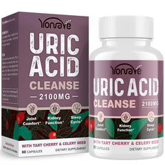 Yonrave Uric Acid Cleanse bottle featuring Tart Cherry and Celery Seed ingredients