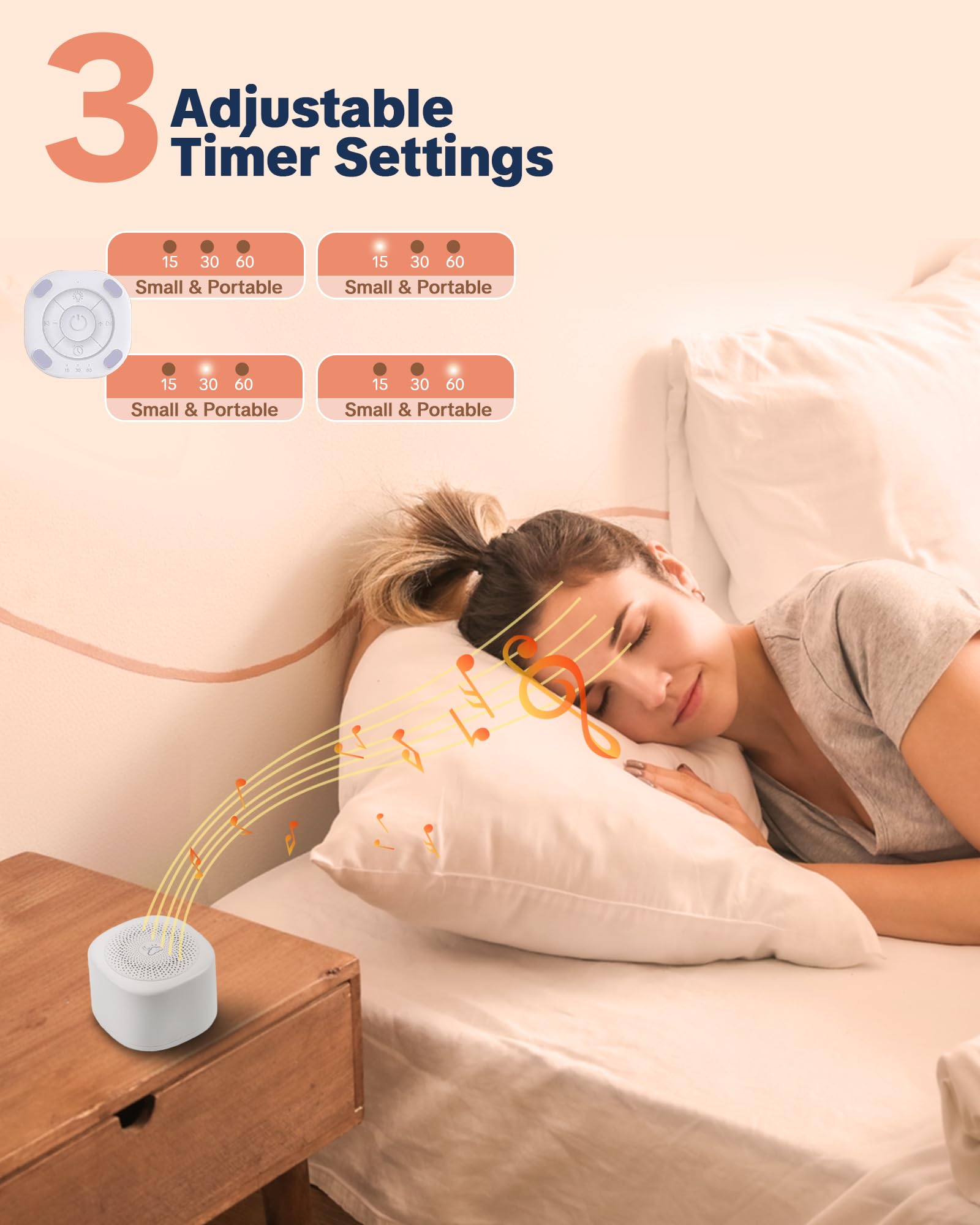 YONSEN travel white noise sound machine with three timers for customizable naps.