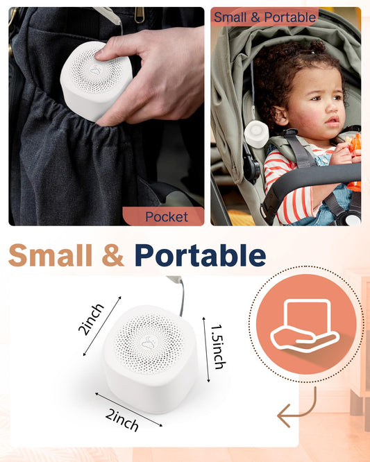 YONSEN travel white noise sound machine showing 20-sounds library for versatile sleep and focus.