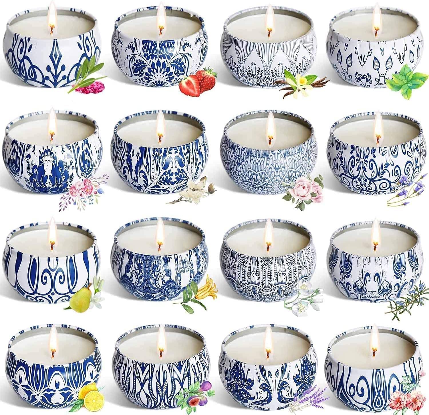 Front view of YOROXRG 16-pack scented candles gift set in packaging