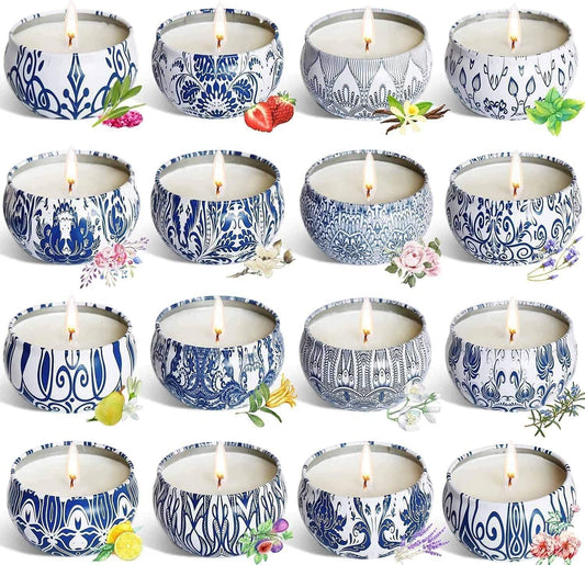 Front view of YOROXRG 16-pack scented candles gift set in packaging