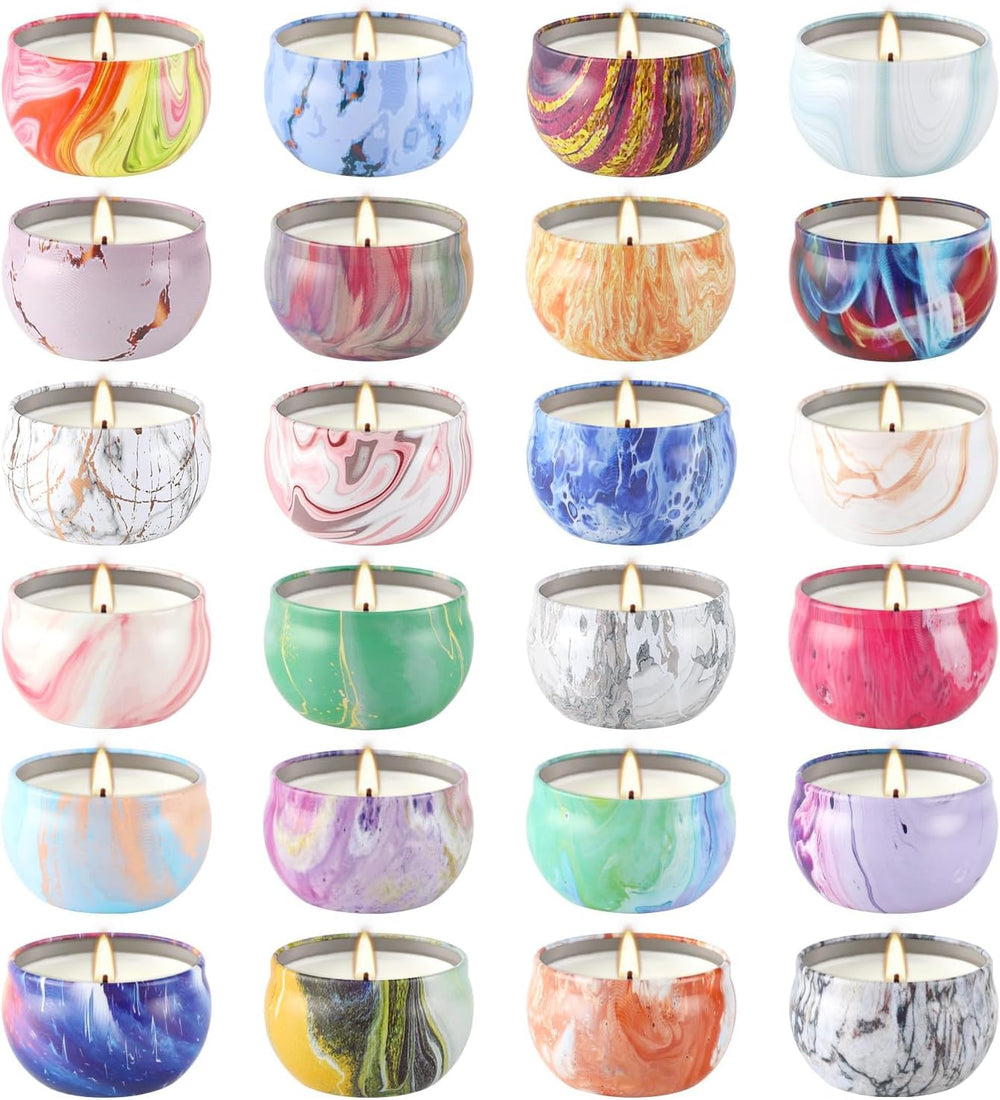 YOROXRG 24-pack travel tin soy wax scented candles – 2.5 oz each, assorted fragrances