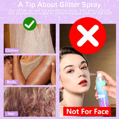 Yosca Glitter Spray on hair delivering subtle, vibrant shine.
