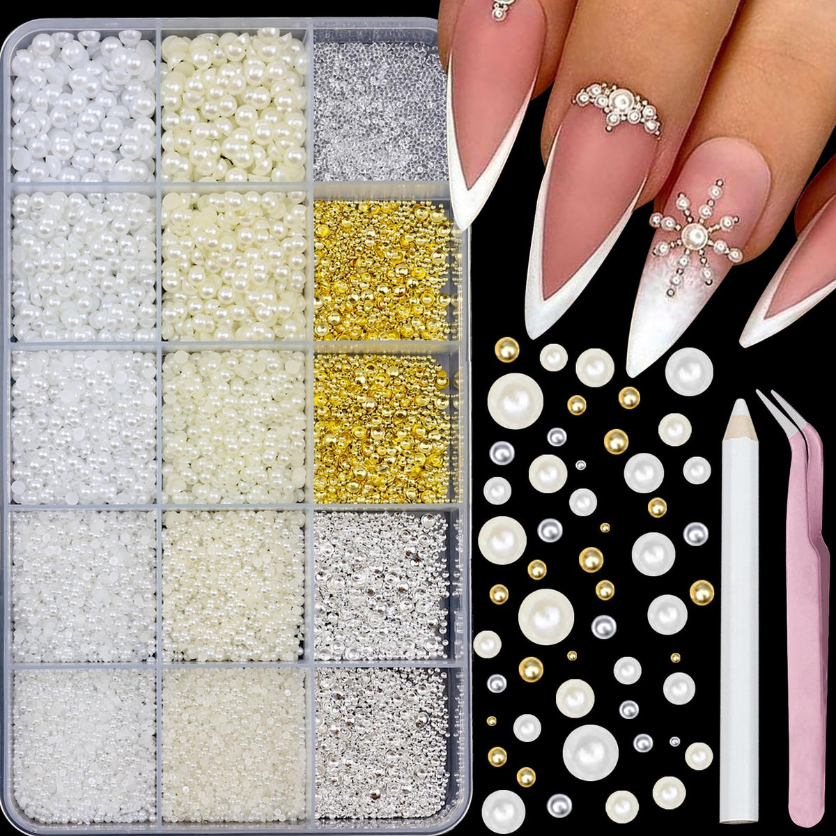 YOSOMMK white cream flatback pearls for subtle nail art accents with smooth adhesion.