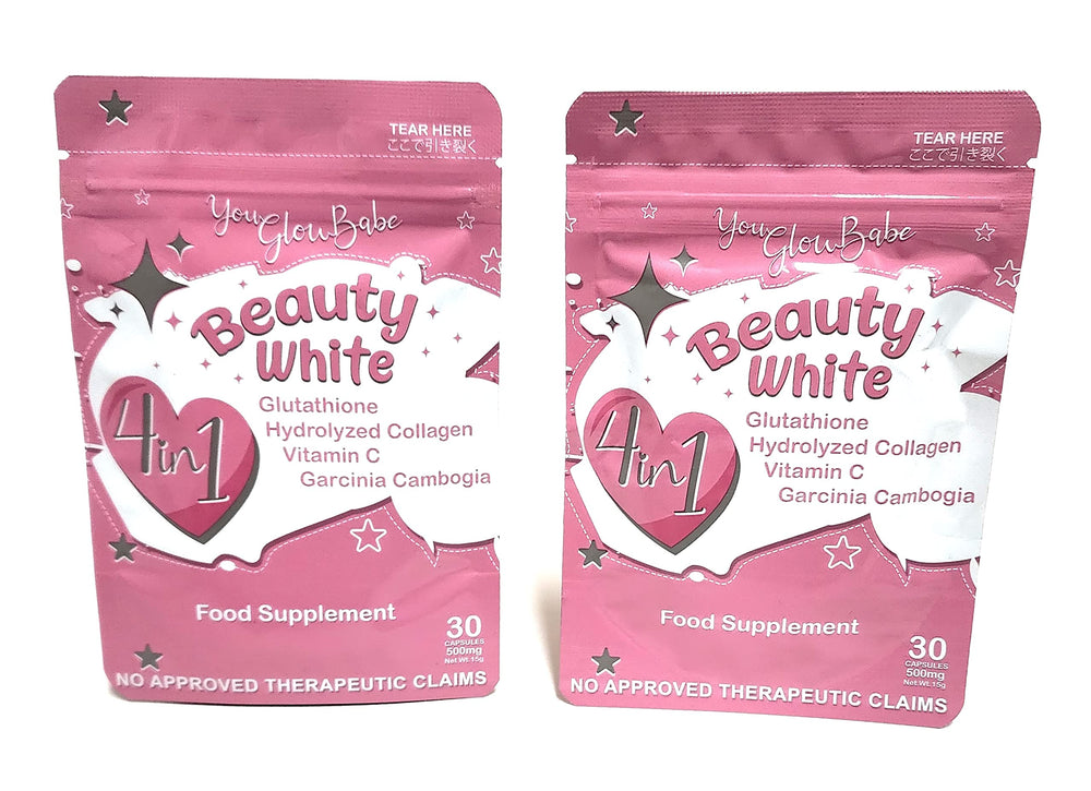 Front view of You Glow Babe Beauty White 4-in-1 Glutathione supplement packaging (pack of 2)