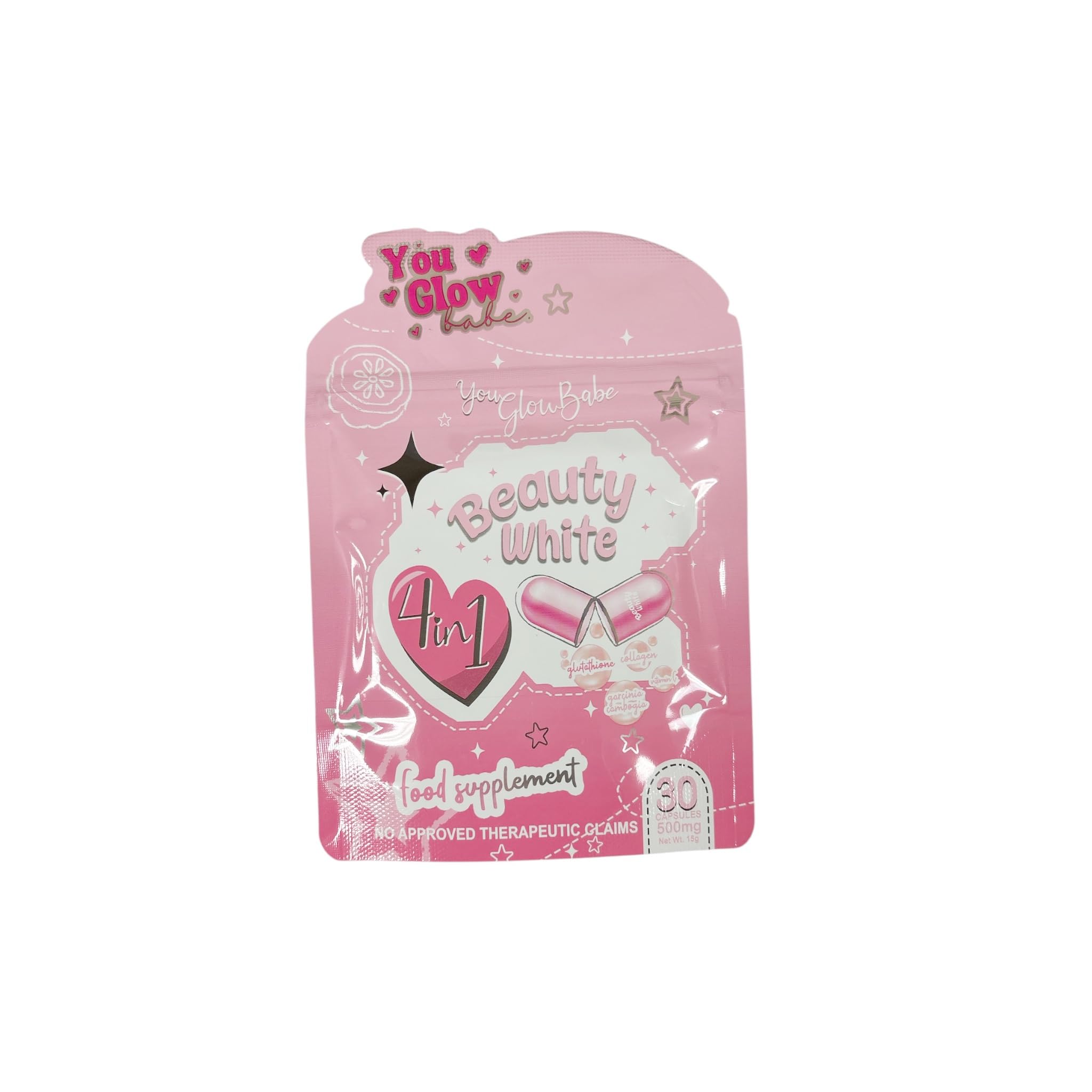 Front view of You Glow Babe Beauty White Glutathione Capsules bottle with 30 count