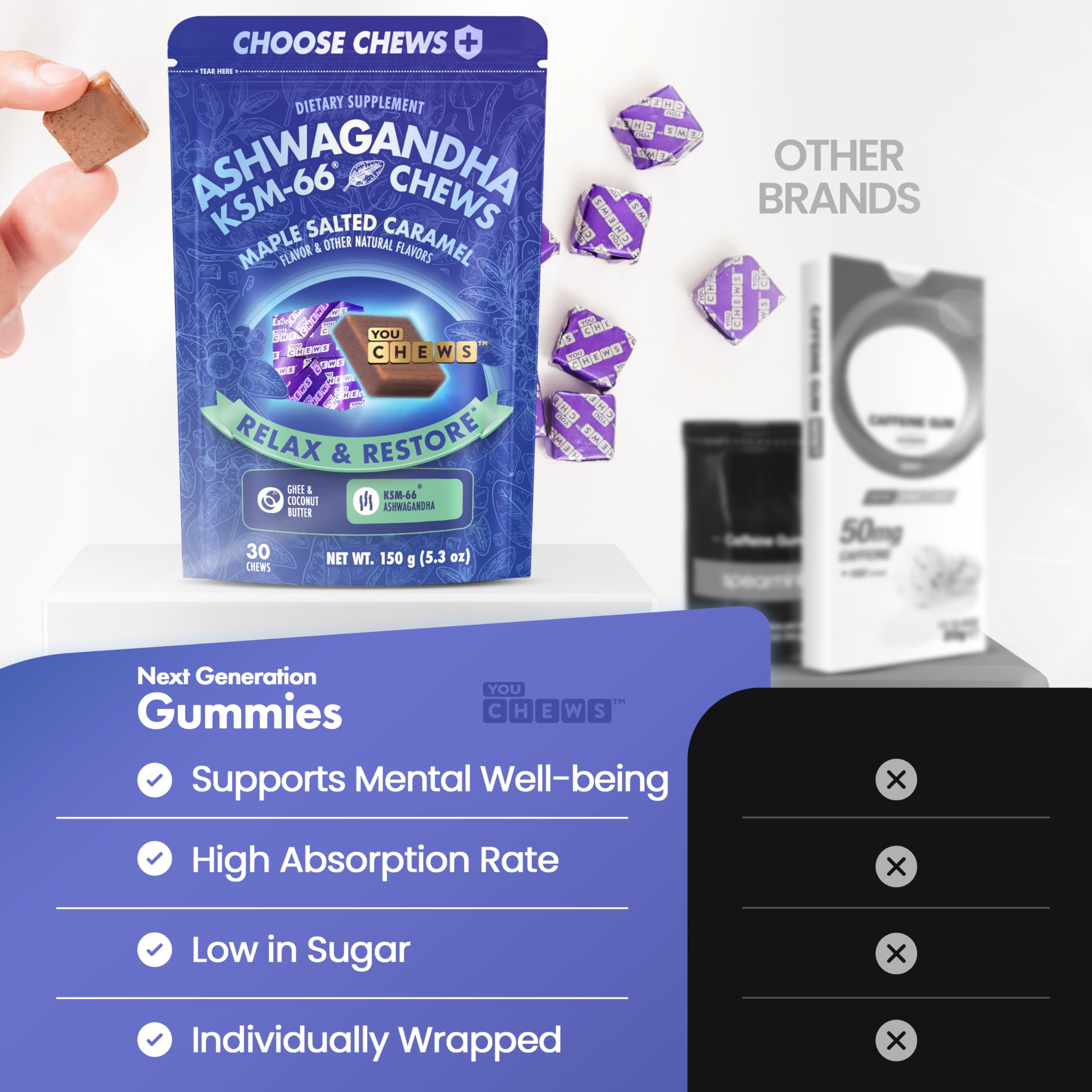 Maple salted caramel flavor YouChews Ashwagandha chews