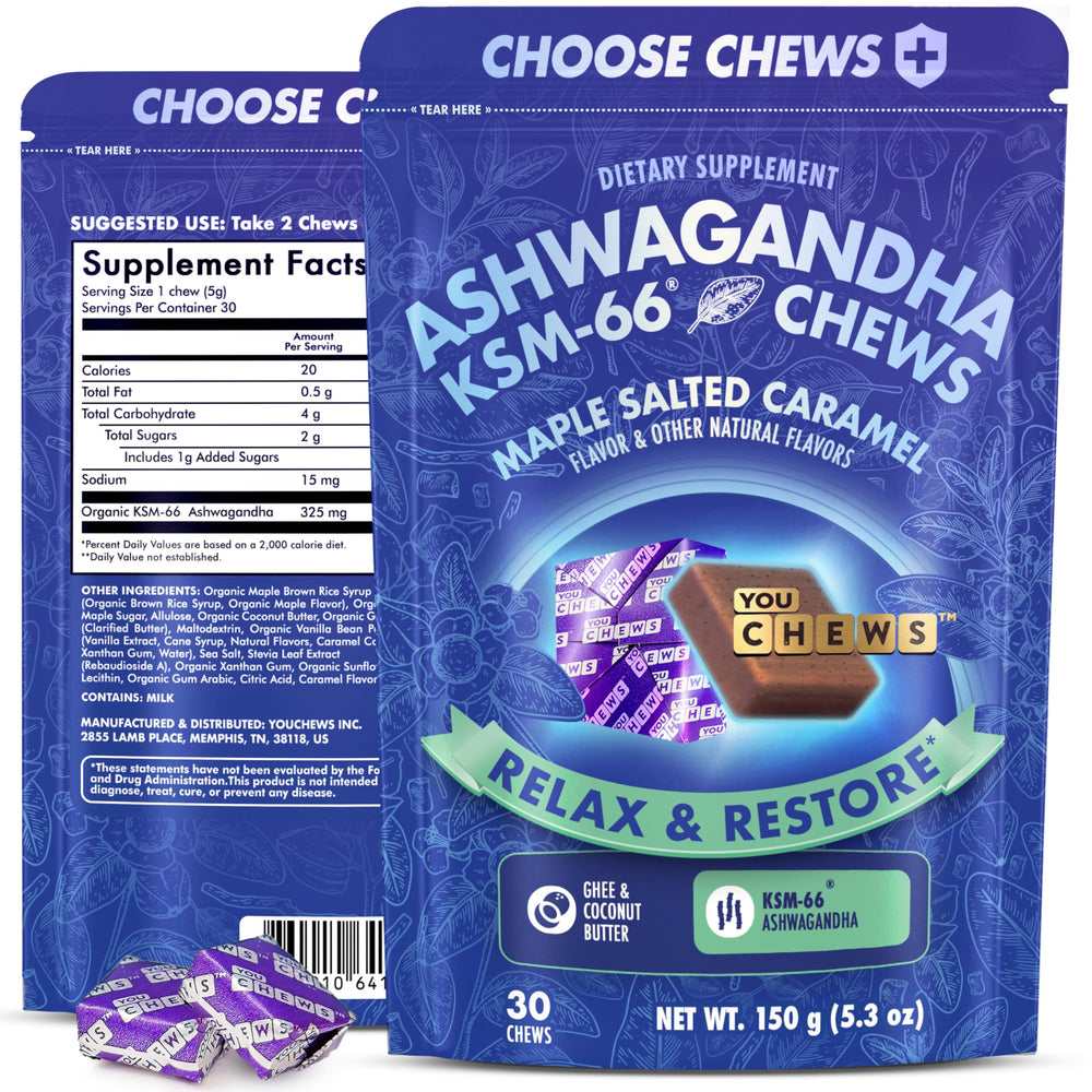 Close-up of YouChews Ashwagandha KSM-66 chew texture for mood support