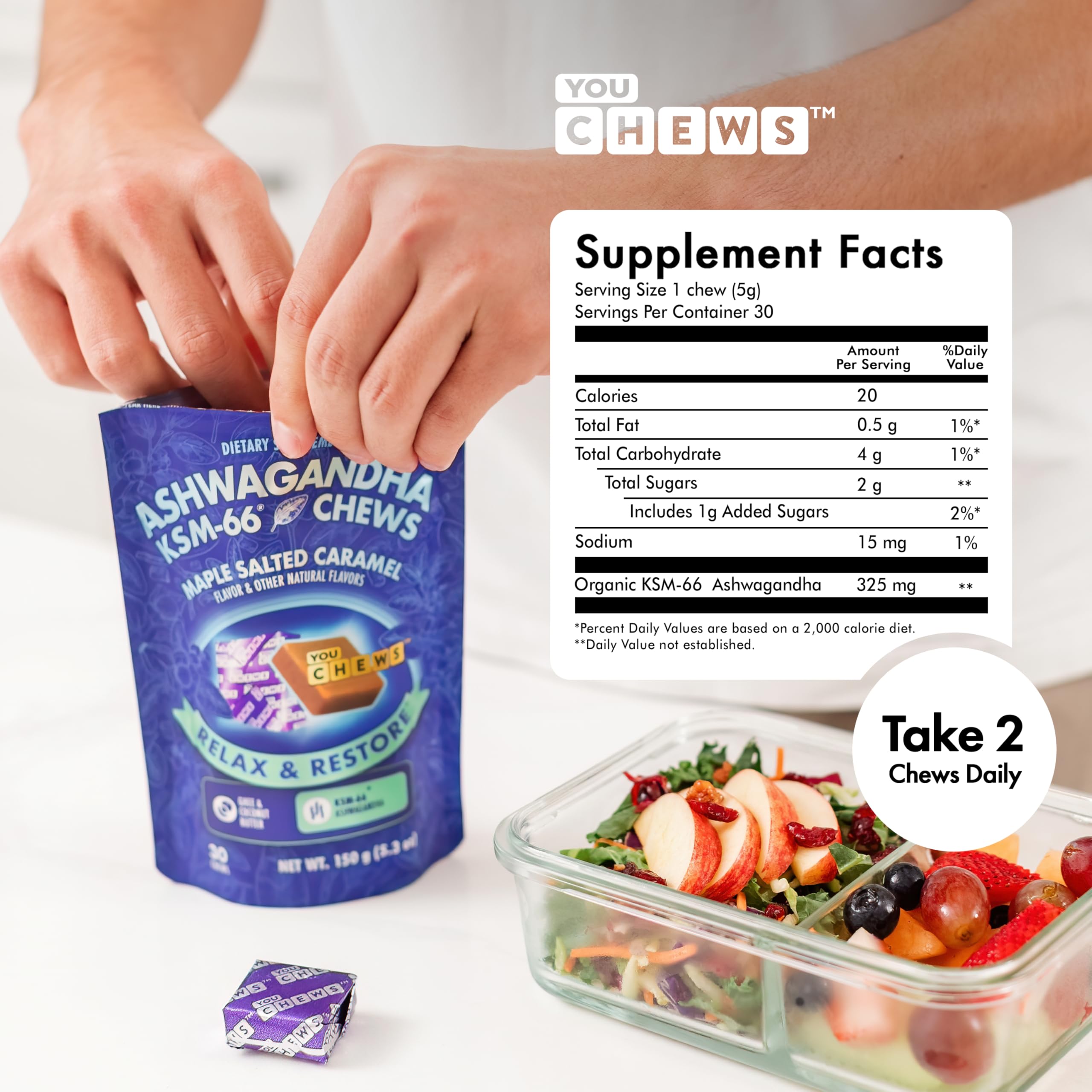 Organic KSM-66 Ashwagandha chews label and ingredients