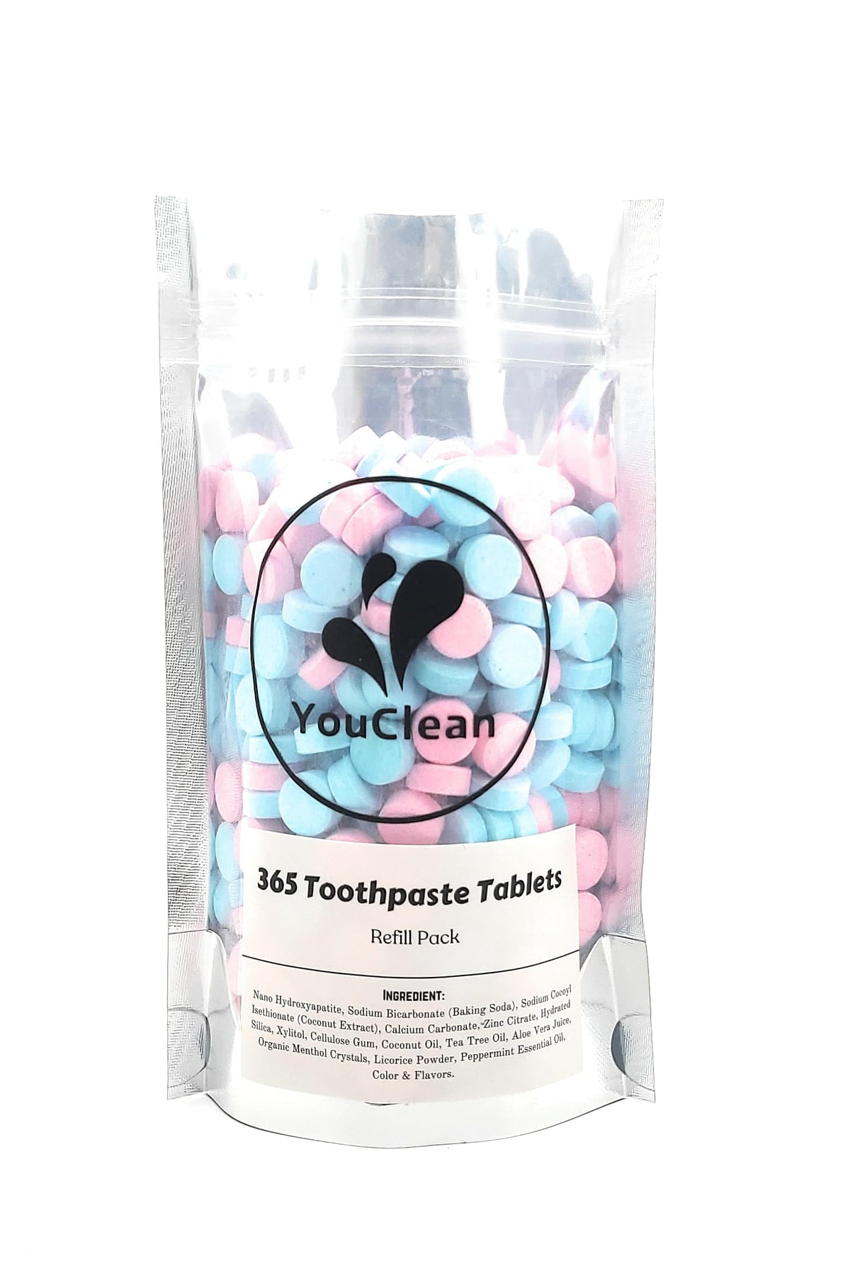 Front view of YouClean Refill Pack 365 toothpaste tablets