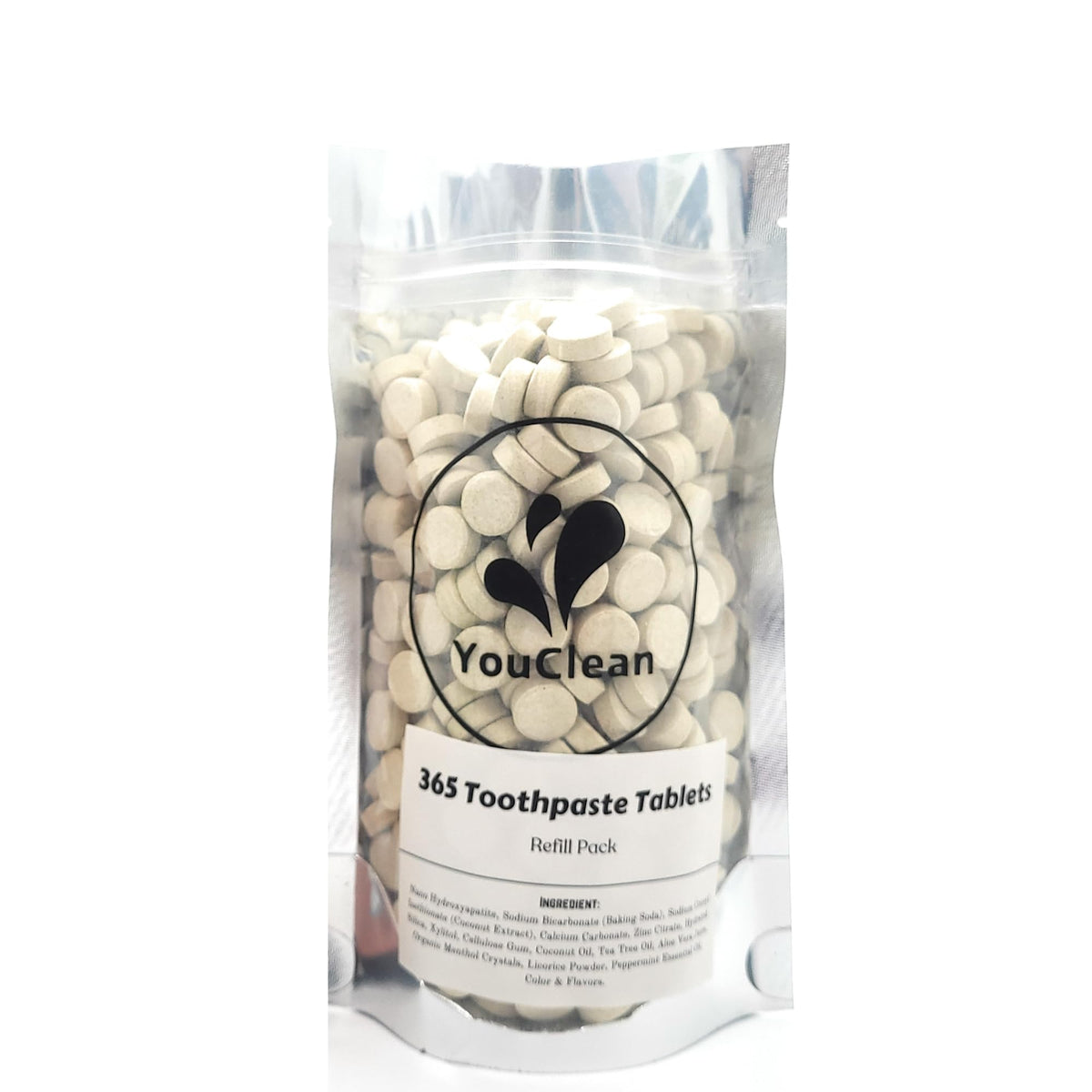 Front view of YouClean Refill Pack 365 toothpaste tablets