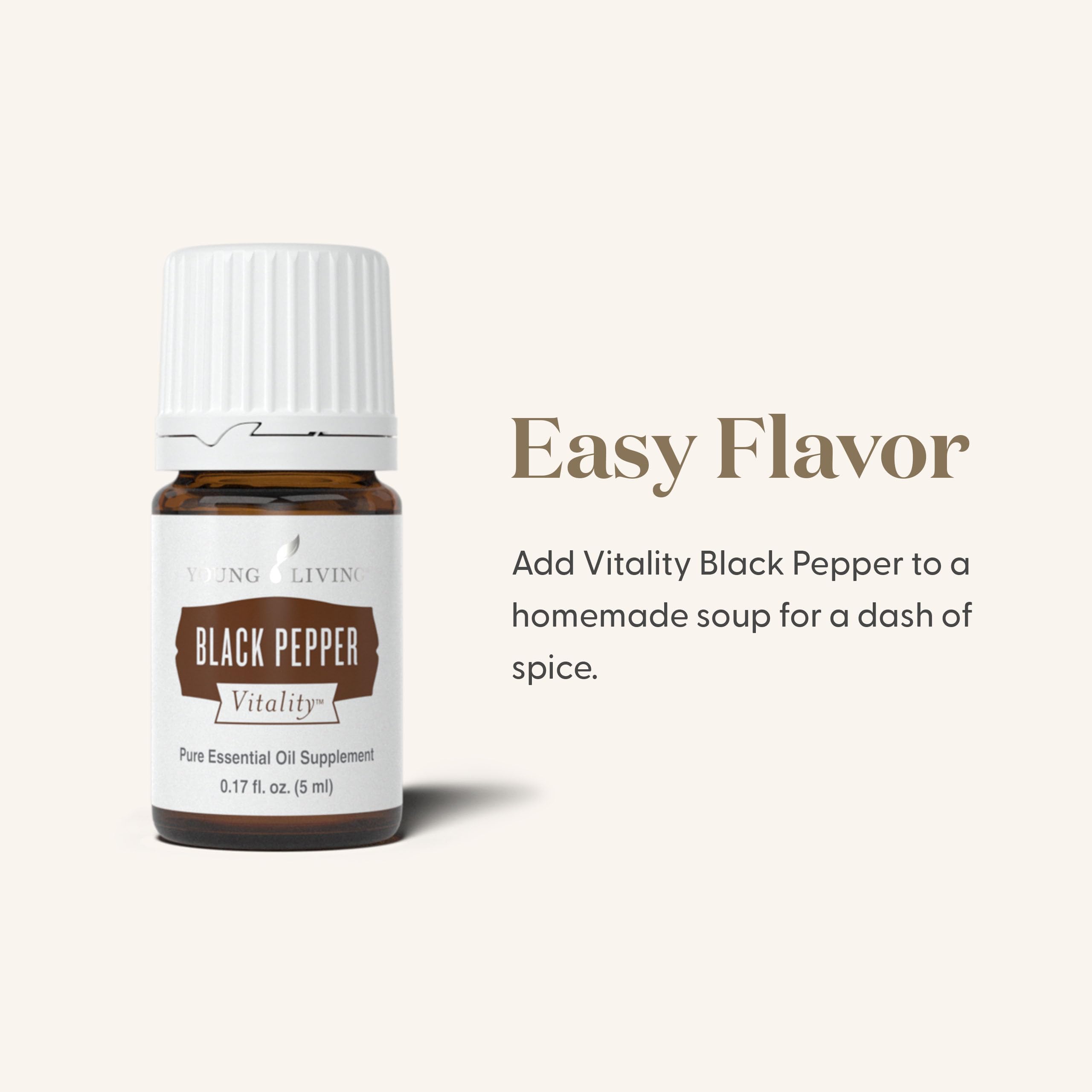 Close-up of Young Living Black Pepper Vitality label emphasizing authenticity and quality