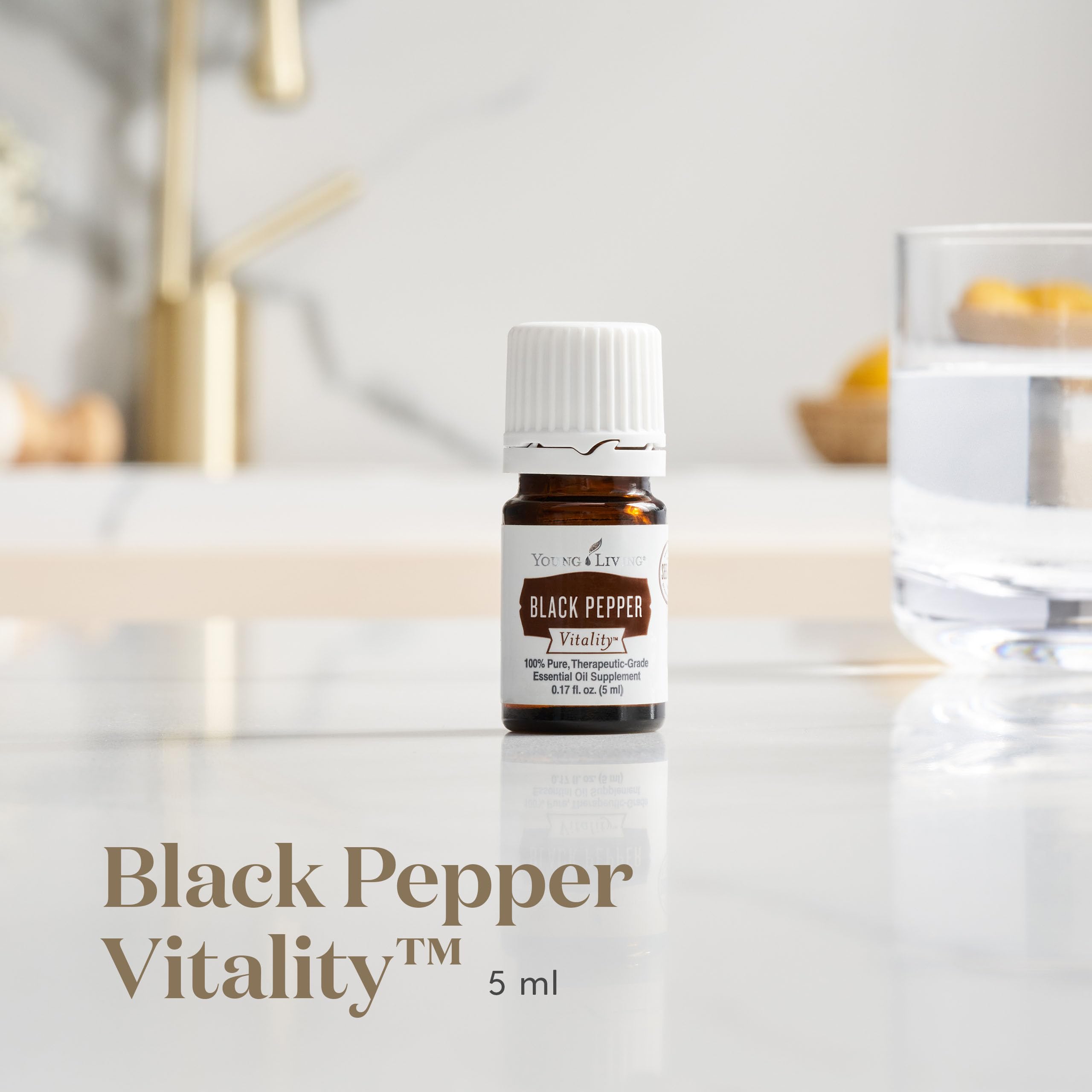 Pour of Young Living Black Pepper Vitality showing peppery aroma for seasoning