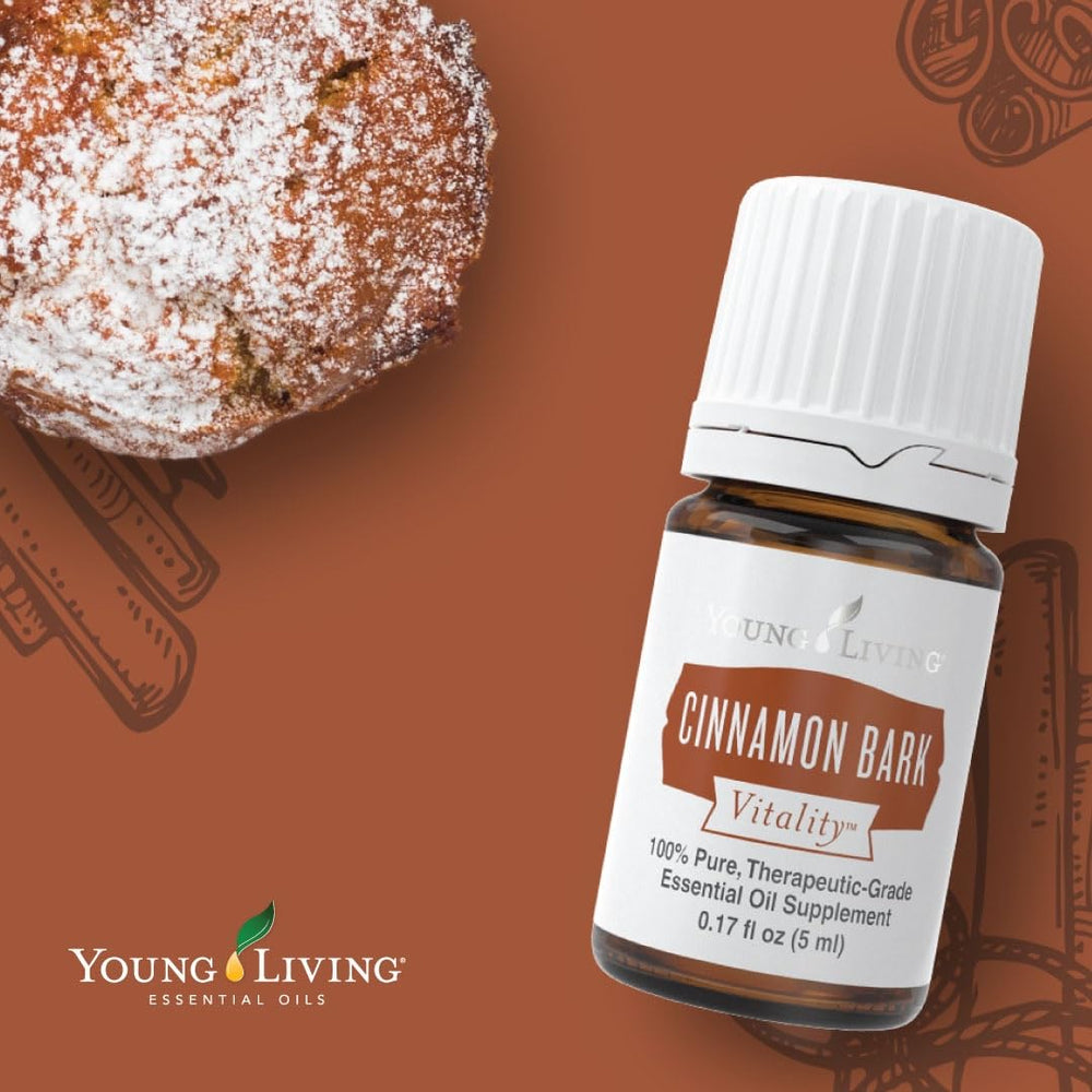 Young Living Cinnamon Bark Vitality oil being poured over recipe as aroma.
