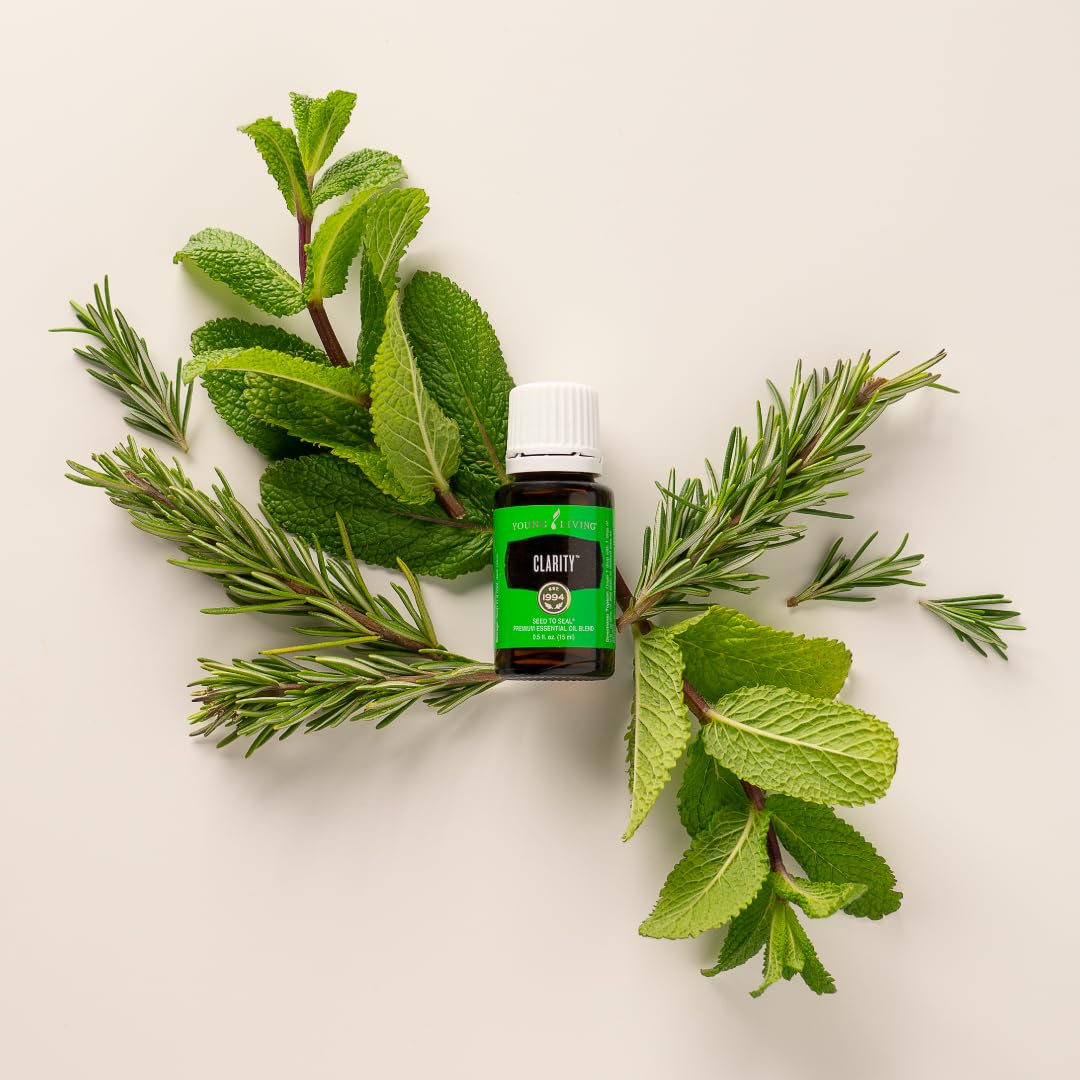 Young Living Clarity close-up of basil, rosemary, peppermint blend aroma