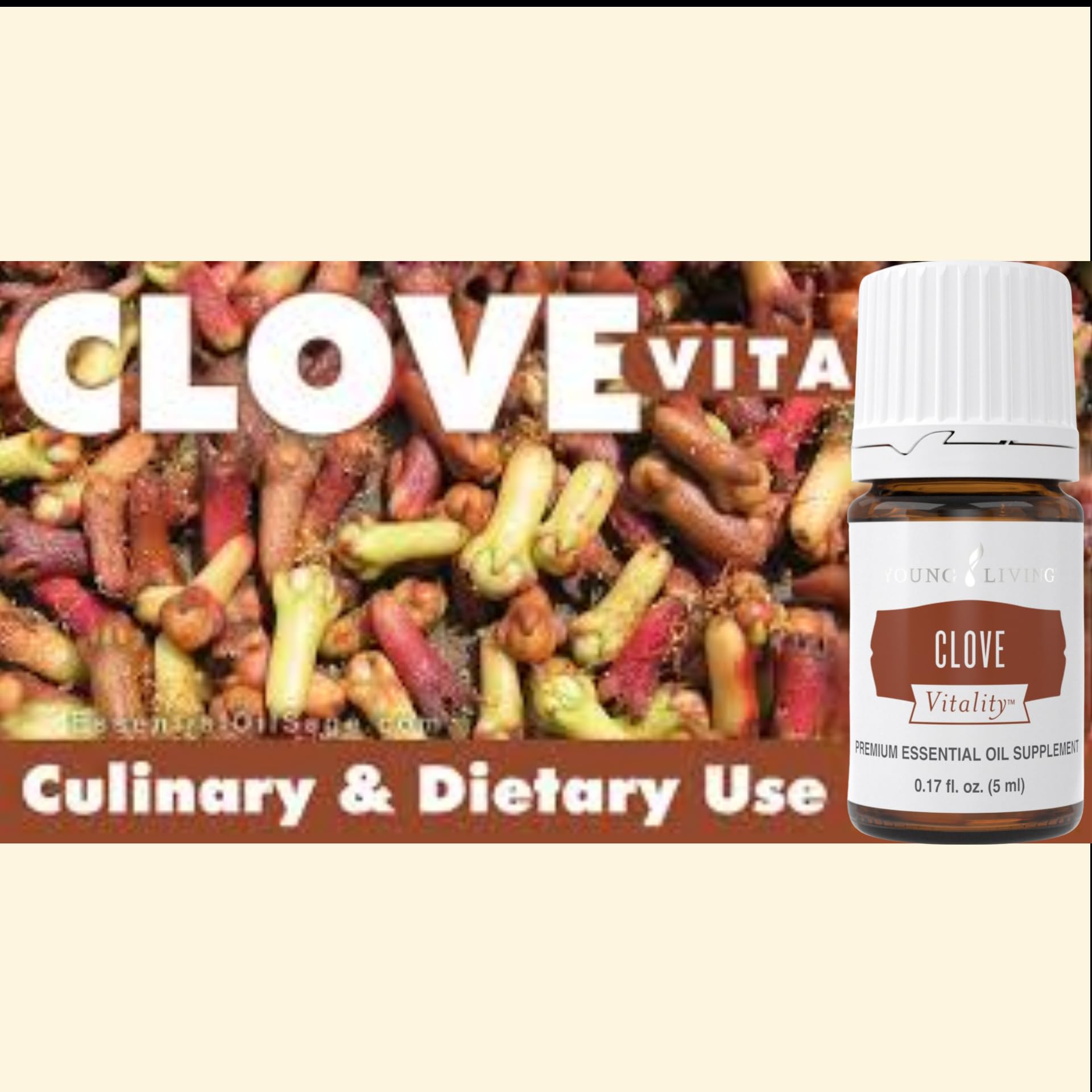 5 ml bottle with cloves and warm background