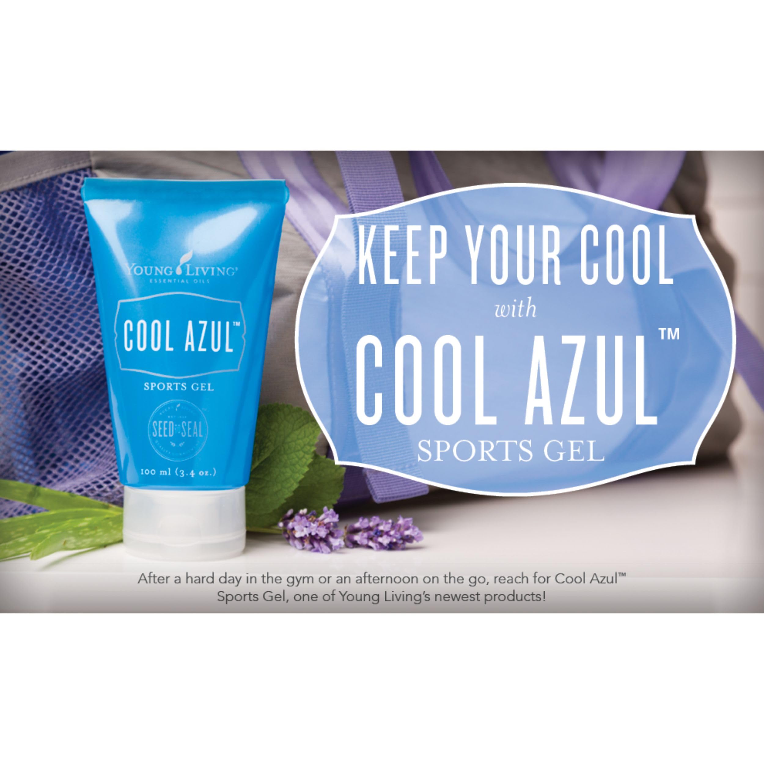 3.4 oz Young Living Cool Azul packaging shown for travel use