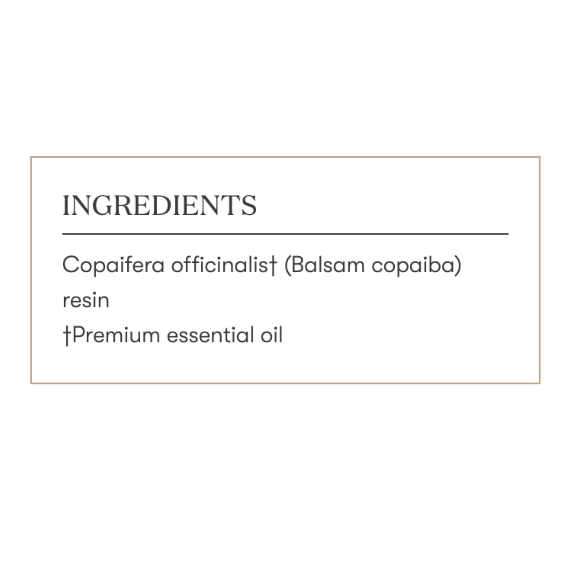 Young Living Copaiba 15ml bottle close-up underscores quality and product confidence.