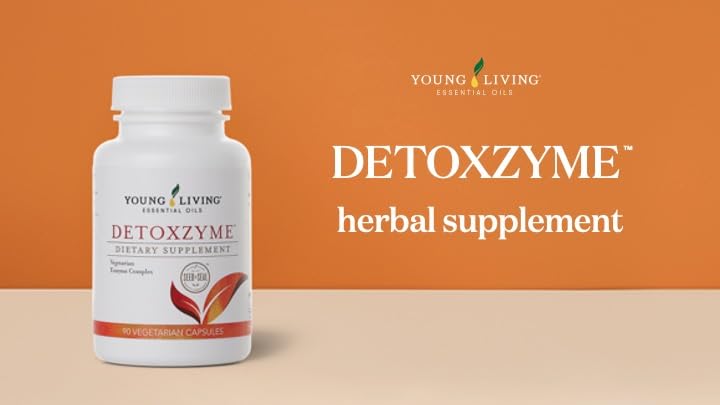 Young Living Detoxzyme capsules closeup for on the go routine