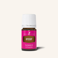 Young Living Hyssop bottle on wood table for sensory calm