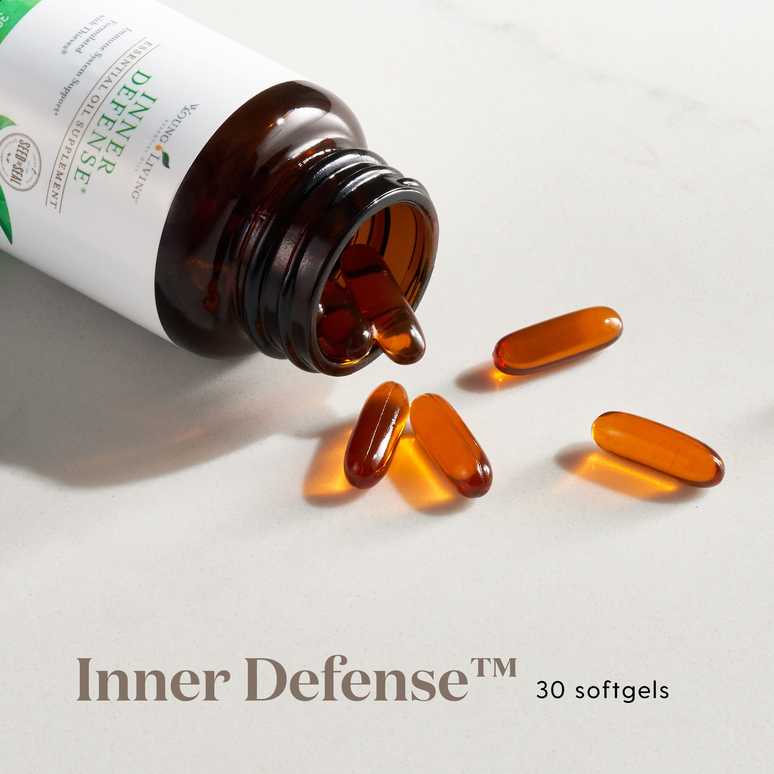 Back label with supplement facts on Inner Defense bottle