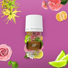 Ylang Ylang, Rose, Geranium, and Bergamot flowers associated with Joy blend