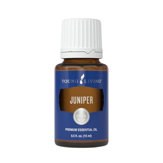 Young Living juniper essential oil bottle with fresh, grounding aroma.