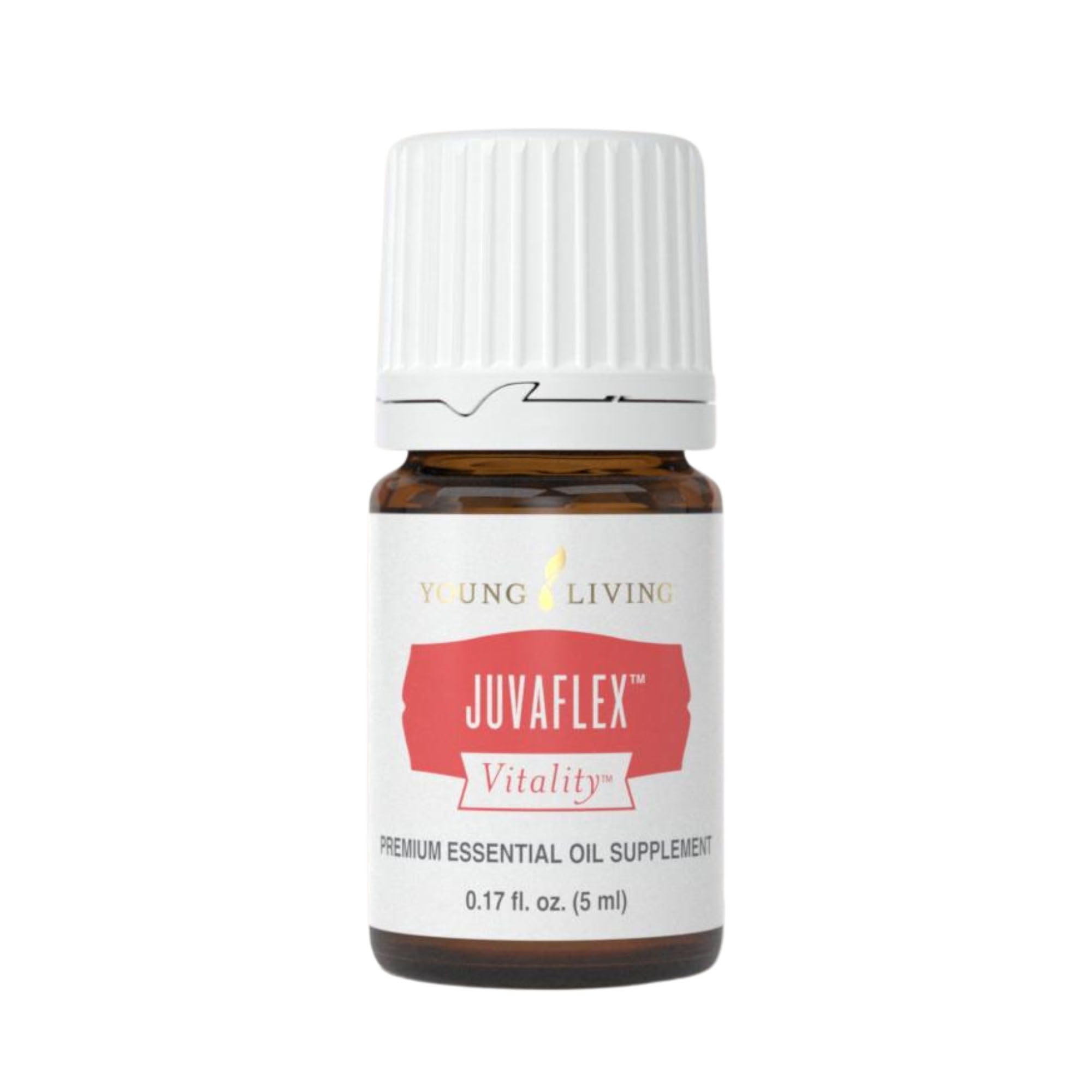 Young Living JuvaFlex Vitality bottle demonstrates digestive-support supplement for daily gut health.