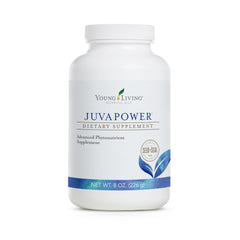 Young Living JuvaPower bottle side view for daily detox support with antioxidant blend.