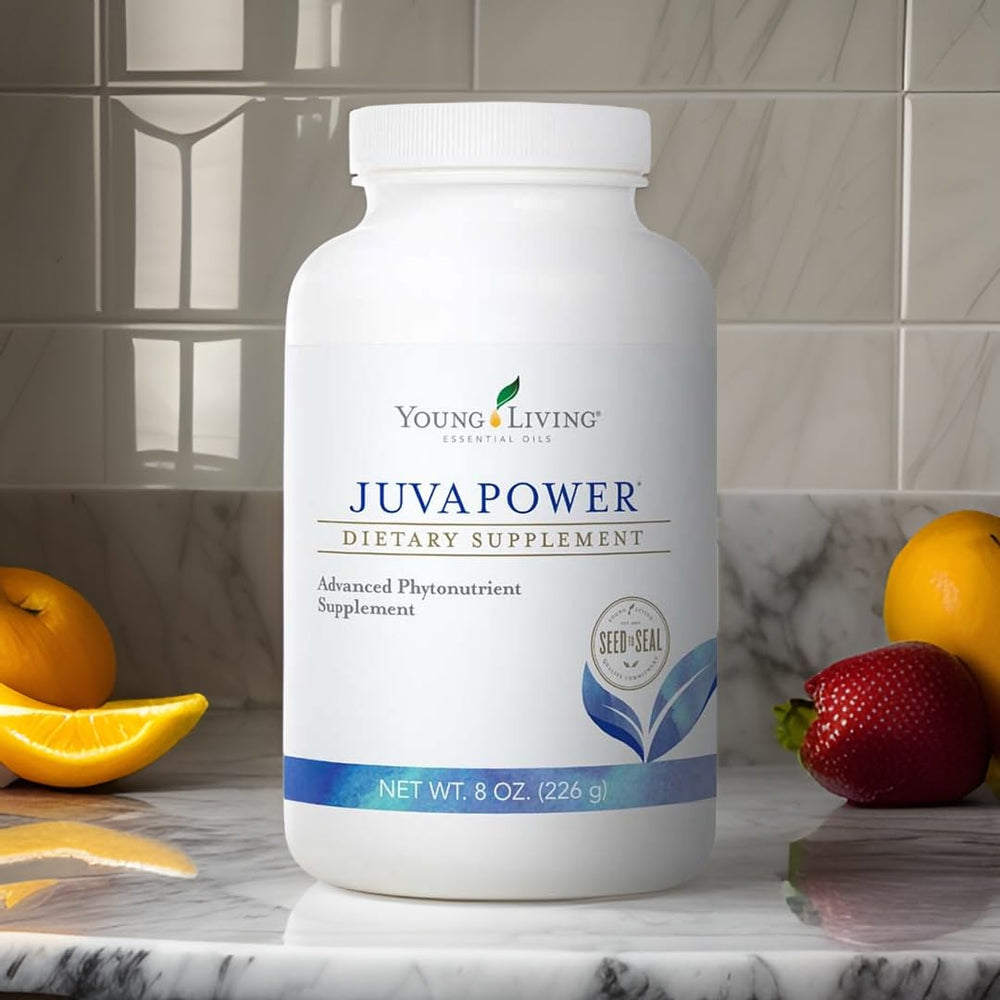 Young Living JuvaPower bowl with spinach-beets-rice blend for nutrient-rich snack.