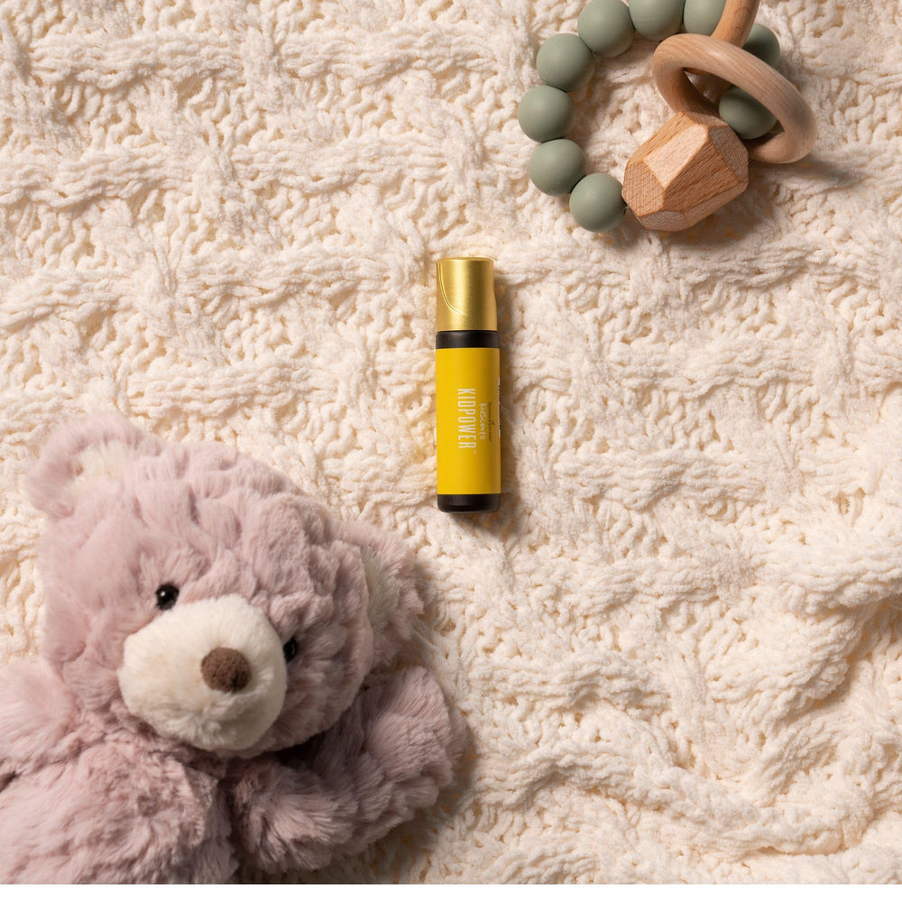 Young Living KidPower roll-on ingredients highlight citrus and pine notes.