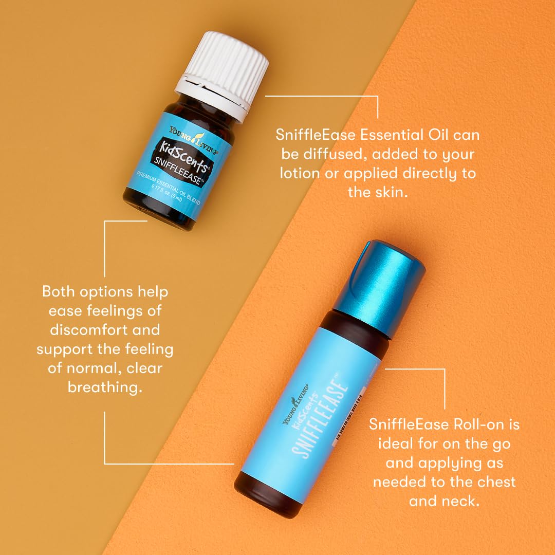 Young Living KidScents SniffleEase roll-on cap highlights easy, kid-friendly application near the nasal area.