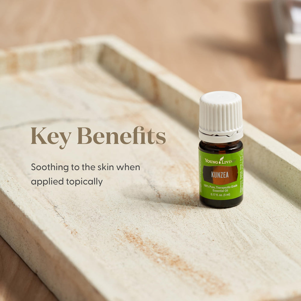 Young Living Kunzea essential oil 5ml label close-up for purity.