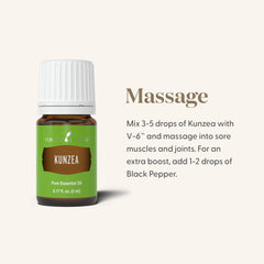 Young Living Kunzea essential oil 5ml pour for calm ambiance.