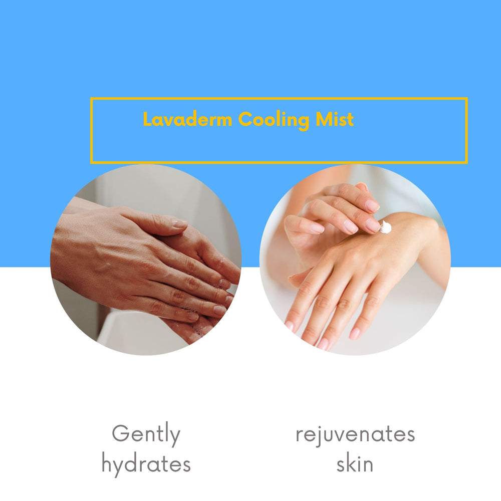 Application of Young Living Lavaderm Cooling Mist for quick, soothing skin mist.