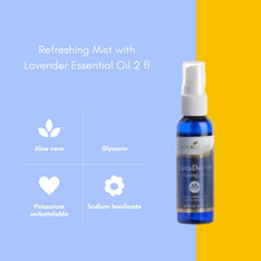 Closeup of Lavaderm Cooling Mist highlights lavender aroma and gentle hydration.