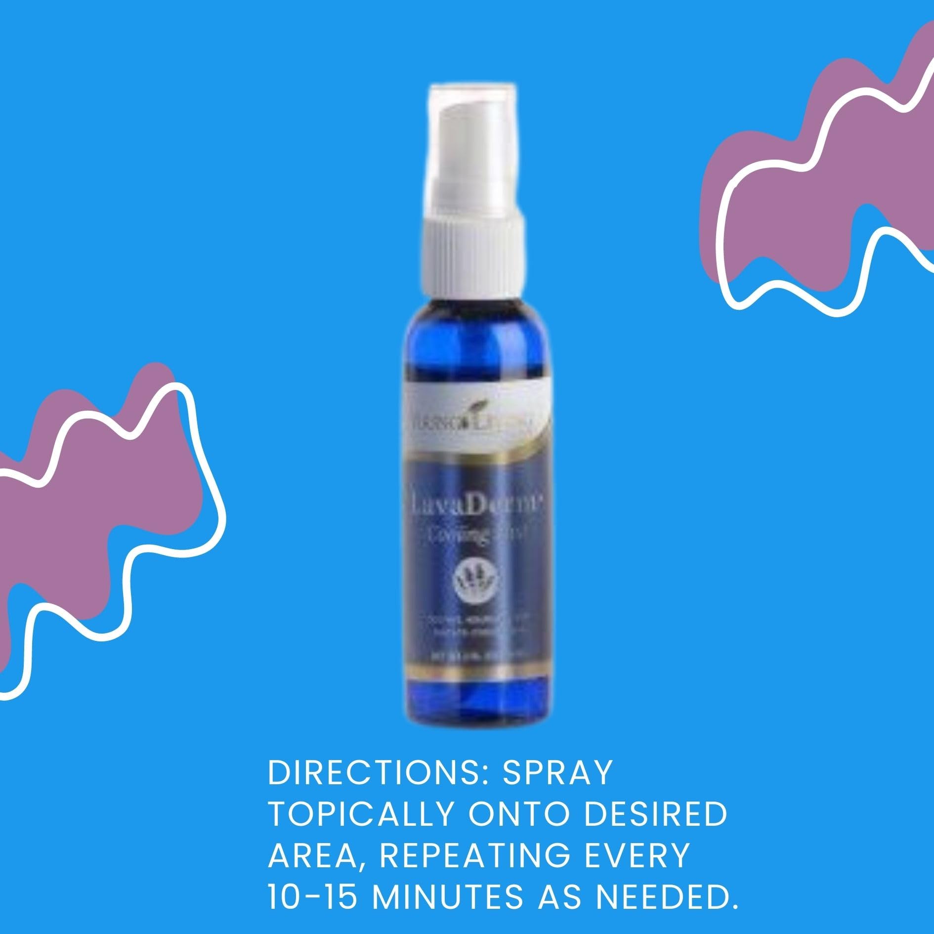 Ingredients note highlights lavender, spruce, and helichrysum for soothing care.