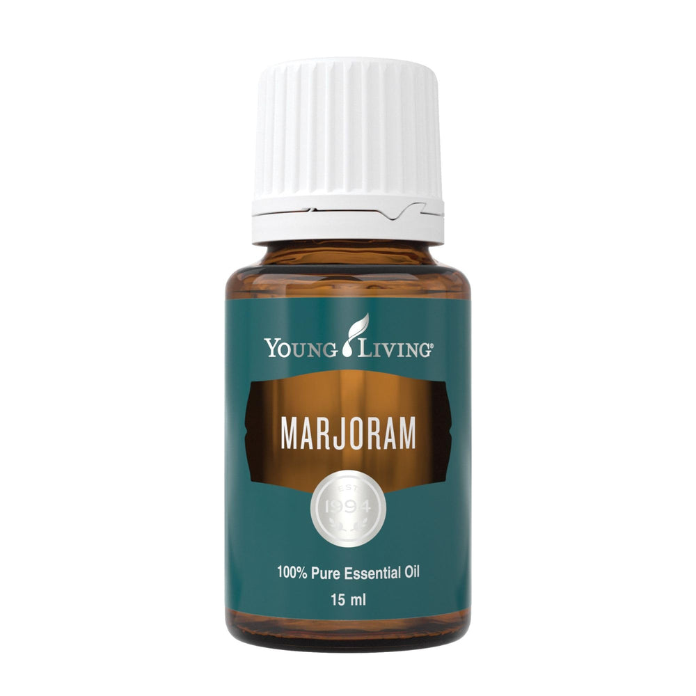 Young Living Marjoram Essential Oil bottle closeup showing soothing relaxation potential