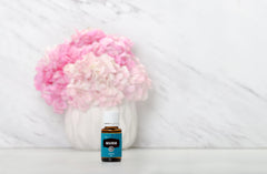 Young Living Marjoram herbal aroma in a soft focus setting for natural relaxation